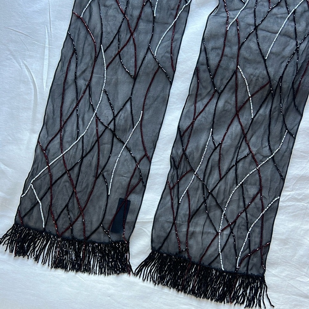 Burberry RARE Beaded Silk Scarf with Beaded Fringe